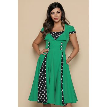 Rochie MBG verde cu buline inserate pe fusta si bust ieftina