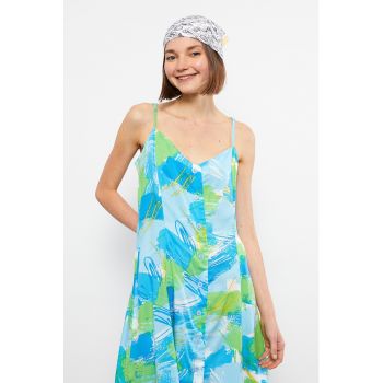 Rochie midi evazata cu decolteu in V