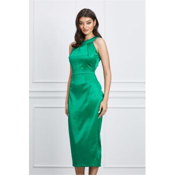 Rochie Moze verde midi din satin la reducere