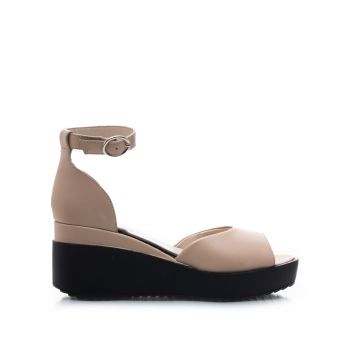 Sandale cu platformă damă din piele naturală, Leofex - 402 Taupe Box