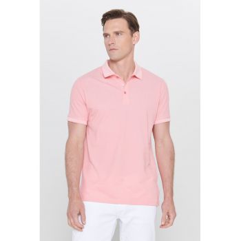 Tricou polo slim fit cu fenta cu nasturi