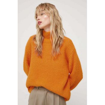 Bruuns Bazaar pulover de lana femei, culoarea portocaliu, călduros, cu turtleneck de firma original