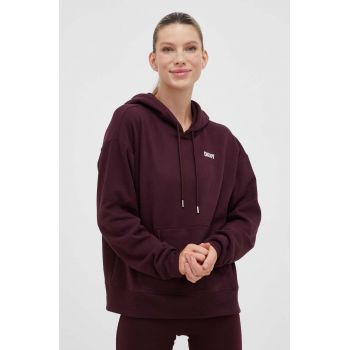 Dkny bluza femei, culoarea bordo, cu glugă, cu imprimeu