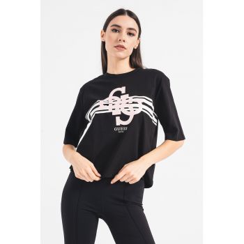 Tricou cu decolteu la baza gatului si imprimeu logo pentru fitness