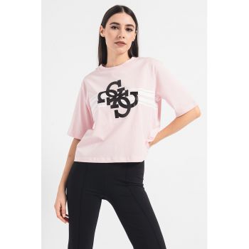 Tricou cu decolteu la baza gatului si imprimeu logo pentru fitness