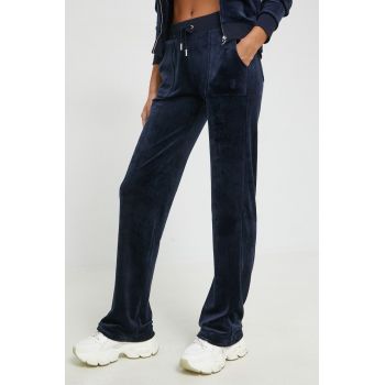 Juicy Couture pantaloni de trening femei, culoarea albastru marin, neted