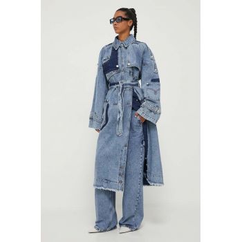 Moschino Jeans palton jeans de tranzitie, cu doua randuri de nasturi