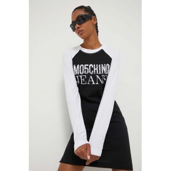 Moschino Jeans rochie din bumbac culoarea alb, mini, drept ieftina