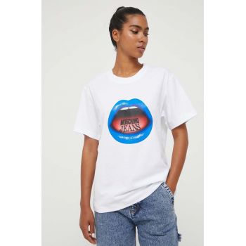 Moschino Jeans tricou din bumbac culoarea alb