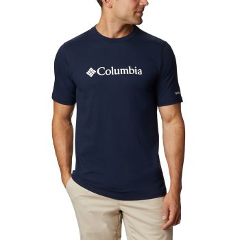 Tricou cu decolteu la baza gatului si imprimeu logo CSC Basic - Alb - Bleumarin