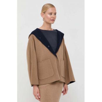 Weekend Max Mara jachetă reversibilă din lână culoarea albastru marin, de tranzitie, oversize