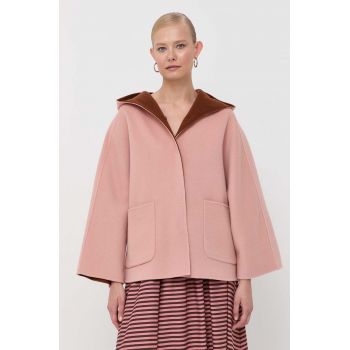 Weekend Max Mara jachetă reversibilă din lână culoarea roz, de tranzitie, oversize