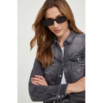Answear Lab camasa jeans femei, culoarea negru, cu guler clasic, slim