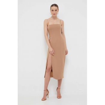 Bardot rochie culoarea bej, midi, mulata