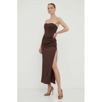 Bardot rochie culoarea maro, midi, mulata de firma originala