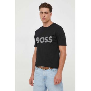 Boss Orange tricou din bumbac BOSS ORANGE culoarea negru, cu imprimeu