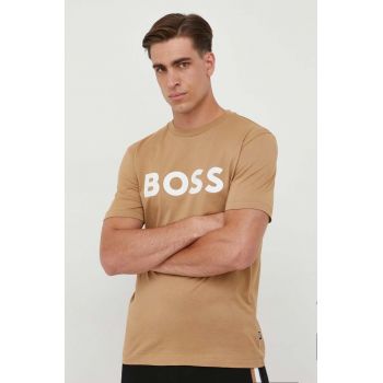 BOSS tricou din bumbac culoarea bej, cu imprimeu 50495742