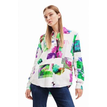 Desigual camasa femei, culoarea alb, cu guler clasic, regular de firma originala