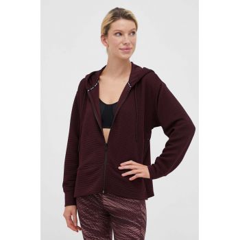 Dkny bluza femei, culoarea bordo, cu glugă, neted ieftin