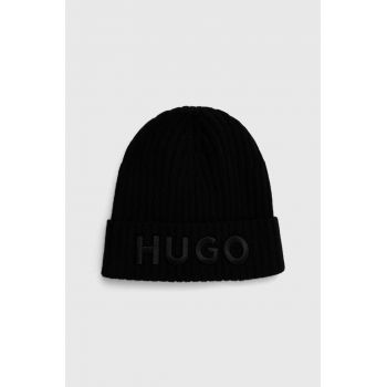 HUGO caciula de lana culoarea negru, de lana, din tricot gros