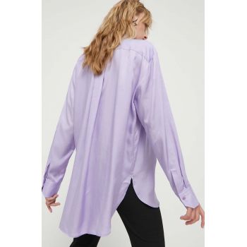 HUGO camasa femei, culoarea violet, cu guler clasic, relaxed ieftina