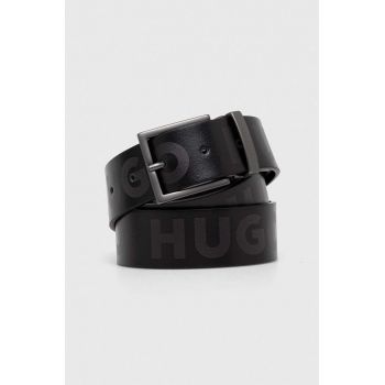 HUGO curea de piele barbati, culoarea negru