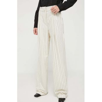 HUGO pantaloni din lana culoarea bej, lat, high waist
