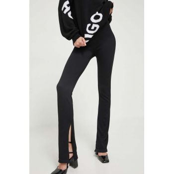 HUGO pantaloni femei, culoarea negru, mulata, high waist