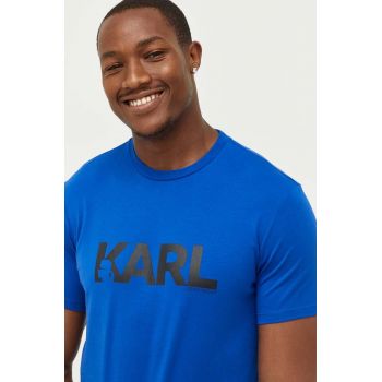 Karl Lagerfeld tricou din bumbac culoarea albastru marin, cu imprimeu