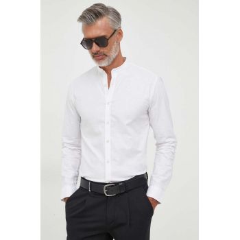 Lindbergh camasa barbati, culoarea alb, cu guler stand-up, slim ieftina