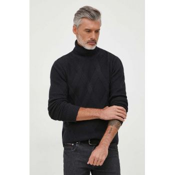 Lindbergh pulover de bumbac culoarea negru, călduros, cu guler ieftin