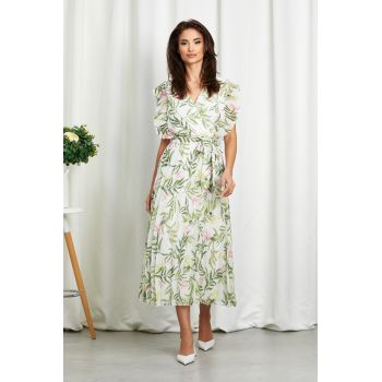 Rochie Judy Alb Verde Floral