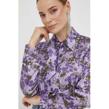 Silvian Heach camasa femei, culoarea violet, cu guler clasic, regular ieftina