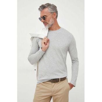 United Colors of Benetton longsleeve din bumbac culoarea gri, neted