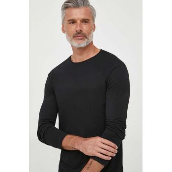 United Colors of Benetton longsleeve din bumbac culoarea negru, neted