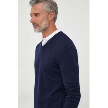 United Colors of Benetton pulover de lana barbati, culoarea albastru marin, light ieftin
