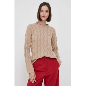 United Colors of Benetton pulover din amestec de lana femei, culoarea bej, cu turtleneck de firma original