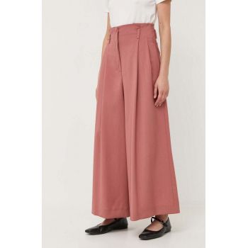 Weekend Max Mara pantaloni de lana culoarea roz, drept, high waist