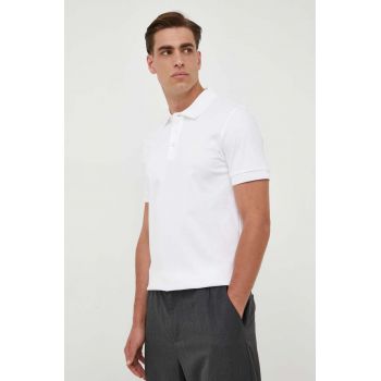 BOSS polo de bumbac culoarea alb, neted ieftin