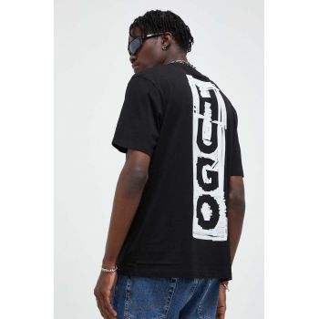 HUGO tricou din bumbac culoarea negru, cu imprimeu