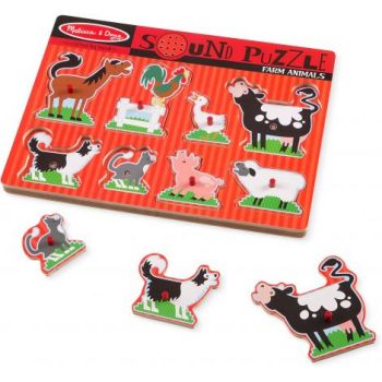 Puzzle de lemn cu sunete Animale de la Ferma Melissa and Doug 0726 la reducere