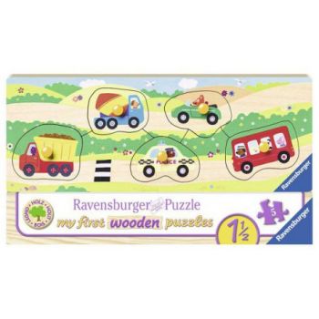 Puzzle din lemn cu vehicule, 5 piese de firma original