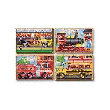 Set 4 puzzle lemn in cutie - Vehicule la reducere