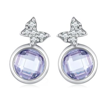 Cercei din argint Butterfly Purple Crystal ieftin
