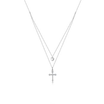 Colier din argint Double Cross Heart