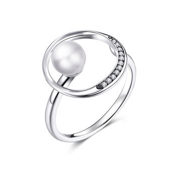 Inel reglabil din argint Silver Circle Pearl