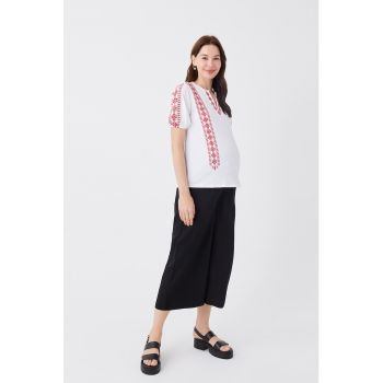 Bluza cu maneci scurte si model etnic