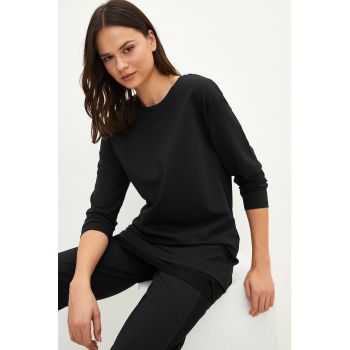 Bluza din amestec de bumbac cu decolteu rotund