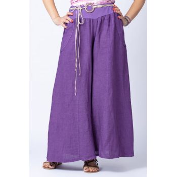 Fusta pantalon mov casual, din in, cu o curea fancy