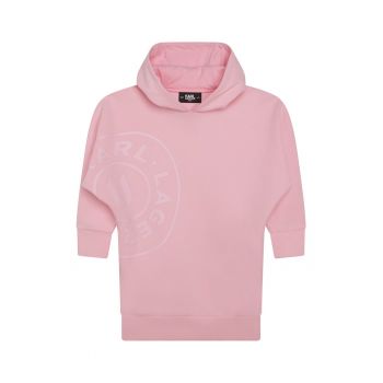 Rochie cu gluga din amestec de bumbac cu imprimeu logo